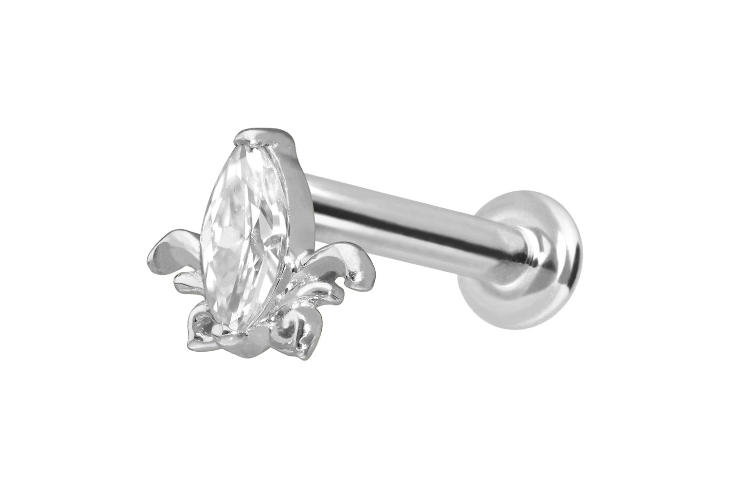 14 Karat Gold Labret Piercing mit Push Fit MOISSANIT-LOTUSBLÜTE